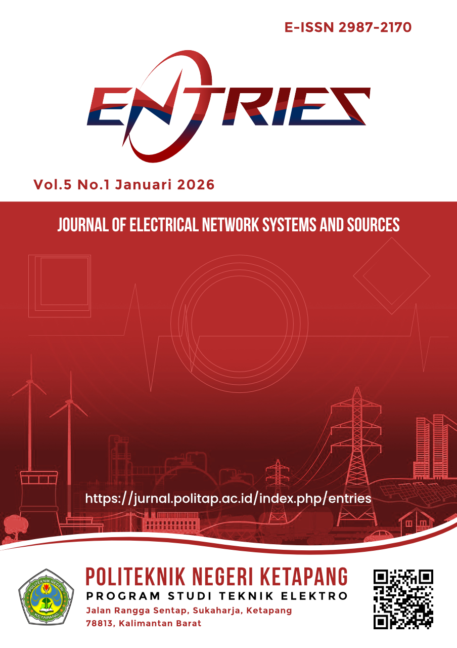 The Journal of Network Systems and Power Sources (ENTRIES) is a blind peer-reviewed journal dedicated to publishing high-quality implementations of network systems and power sources. All publications in ENTRIES are open access, allowing articles to be freely available online without any subscription. ENTRIES is professionally managed and published by the Journal Manager of Ketapang State Polytechnic to assist academics, researchers, and practitioners in disseminating research results and implementations of network systems and power sources to the public.